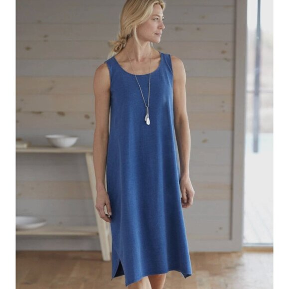 J. Jill Dresses & Skirts - J. JILL Pure Jill Indigo Knit Dipped Hem Midi Dress in Blue Denim Coastal Size L